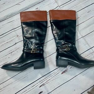 Chic Black and Brown Heeled Boots